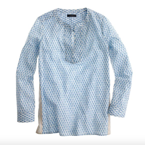 J. Crew Tops - J.Crew Blue floral pop over shirt gold
